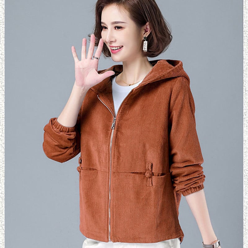 Moteriška striukė, 2022 m. Nauja ilgomis rankovėmis nuo vėjo striukė, moteriška gobtuvu, velvetinė striukė Laisva paltas, kišeninis užtrauktukas