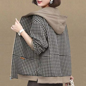 Jachetă scurtă în carouri pentru femei 2023, primăvară, toamnă, paltoane largi cu glugă, haine de mamă, topuri subțiri pentru femei, îmbrăcăminte exterioară, jachete de vânt