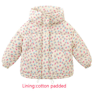 Korejiešu meitenes ziemas tops drēbes, biezas ar kokvilnas polsterējumu bērniem siltas ziedu krāsas ar kapuci plīša virsdrēbes mētelis bērnu ziemas jaka