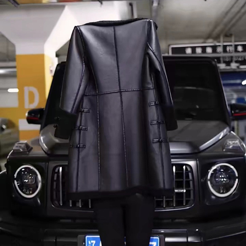 Jachetă din piele PU pentru femei, toamnă iarnă, pardesiu din piele caldă, pardesiu, pentru femei, cu integrare din blană de ultimă generație, paltoane XL-6XL