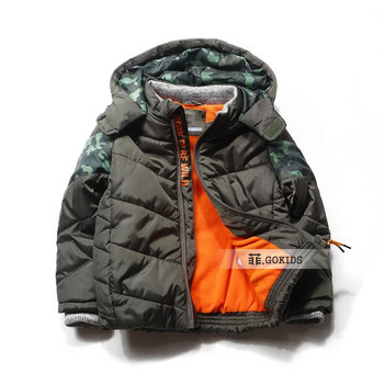 зимно подплатено яке за деца/момчета windprooo с полар, палто за момчета, военно зелено, размер 1,5-7Y