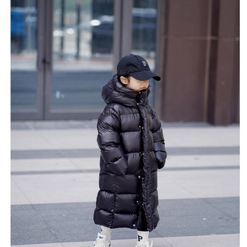 Детско зимно яке за момичета и момчета Дълги пухени палта с подплата Бебешки дебели топли горни дрехи с качулка Ежедневни детски дрехи