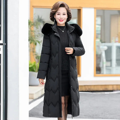 -30 grādi Ziemas jaka sievietēm ar kapuci Parkas X garās jakas Kažokādas apkakle Ikdienas Biezs Silts Vēja necaurlaidīgs Mētelis Sieviešu Virsdrēbes Māte