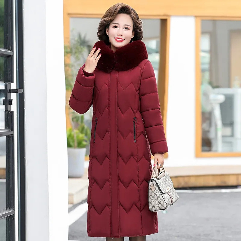 -30 grādi Ziemas jaka sievietēm ar kapuci Parkas X garās jakas Kažokādas apkakle Ikdienas Biezs Silts Vēja necaurlaidīgs Mētelis Sieviešu Virsdrēbes Māte