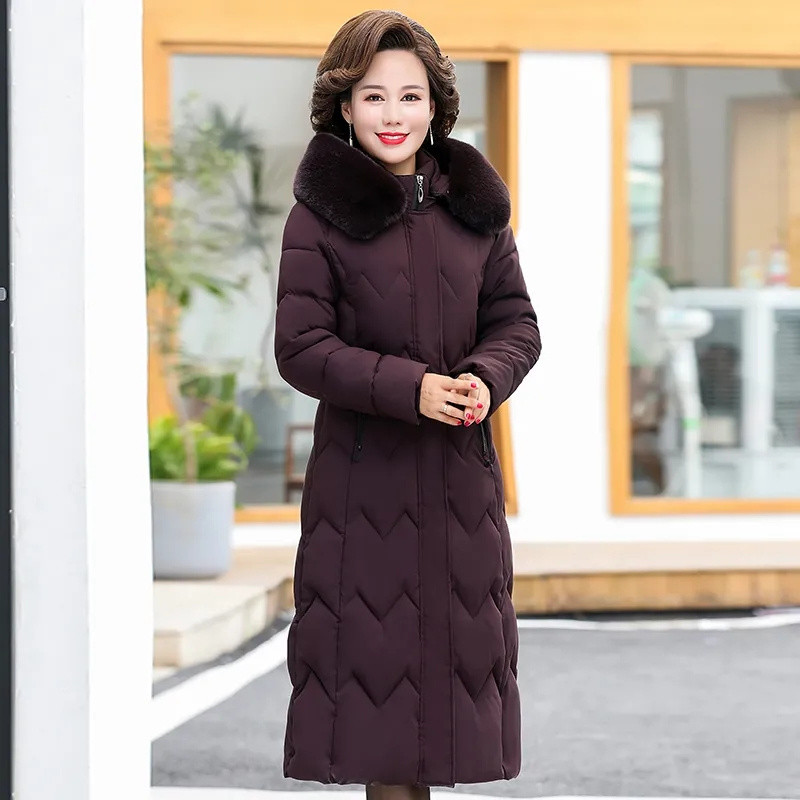 -30 grādi Ziemas jaka sievietēm ar kapuci Parkas X garās jakas Kažokādas apkakle Ikdienas Biezs Silts Vēja necaurlaidīgs Mētelis Sieviešu Virsdrēbes Māte