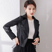 PU, subțire, la modă, cu fermoar, haină de piele, haină neagră de piele, cu nasturi, 2023, toamnă iarnă, guler răsturnat, jachetă de piele caldă