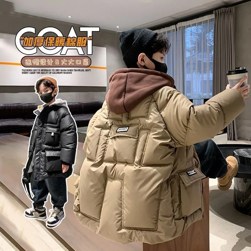 Ziemas zēnu jaka Biezs silts mētelis ar kapuci rāvējslēdzējs Mode bērniem vējjaka virsdrēbes bērnu apģērbi TZ999