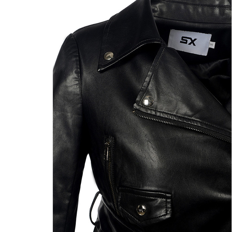 2023 exploziv rever cu fermoar haină din piele cu cusături de jos plasă tifon palton subțire PU cu curea femeie