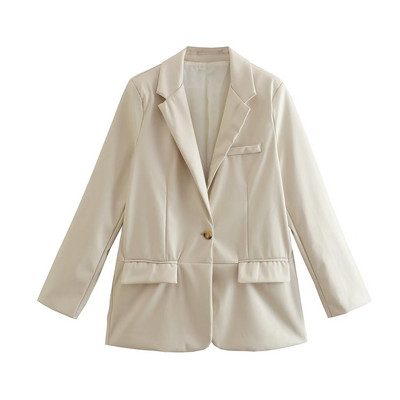 Blazer din piele artificială pentru femei 2023, la modă nouă, haină vintage cu mânecă lungă, buzunare