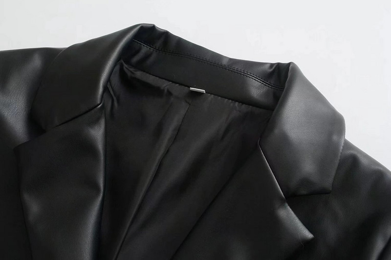 Blazer din piele artificială pentru femei 2023, la modă nouă, haină vintage cu mânecă lungă, buzunare