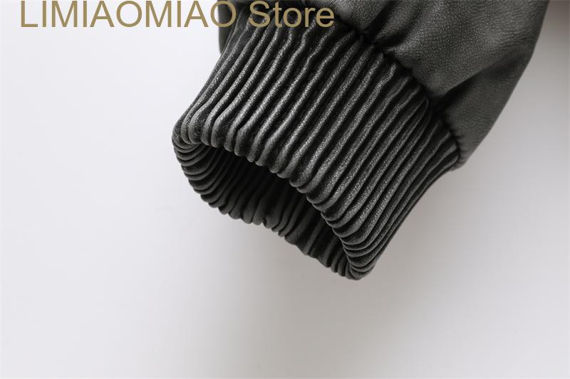 Jauna sieviešu mazgāšana pelēka vai veca mazgāšana Effect Bomber Jacket Thread statīvs apkakle ar garām piedurknēm PU sieviešu mēteļa augšdaļa