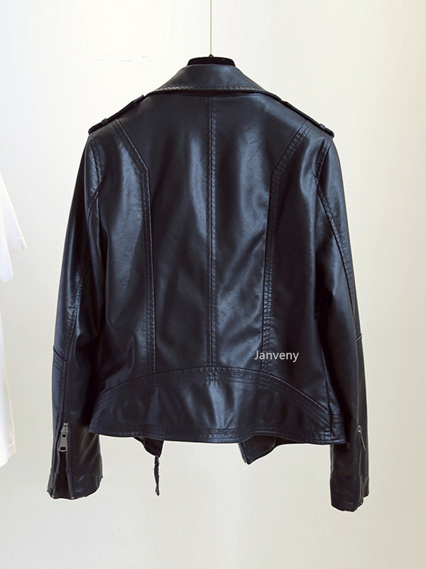 Janveny New Jachetă din piele sintetică moale de primăvară, toamnă, pentru femei, haină lejeră pentru femei, causual, motociclist, îmbrăcăminte de stradă, îmbrăcăminte pentru motocicleta