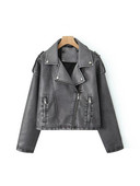 Ailegogo Streetwear Sieviešu Retro brīvs Pu mākslīgās ādas īsa jaka Vintage sieviešu kaklasaite Savienots Moto Biker Coat Chic Outwear