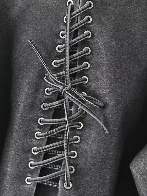 Ailegogo Streetwear Sieviešu Retro brīvs Pu mākslīgās ādas īsa jaka Vintage sieviešu kaklasaite Savienots Moto Biker Coat Chic Outwear