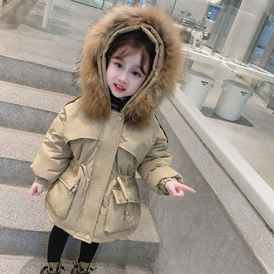 2023 Baby Girls Quited kapuutsiga jakk Talvine soe pluss puuvillased mantlid Moodsad laste pikad mantlid Sweet Kids Tüdrukute ülerõivad 2–8 a.