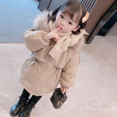 2023 Baby Girls Quited kapuutsiga jakk Talvine soe pluss puuvillased mantlid Moodsad laste pikad mantlid Sweet Kids Tüdrukute ülerõivad 2–8 a.