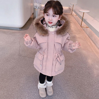 2023 Baby Girls Quited kapuutsiga jakk Talvine soe pluss puuvillased mantlid Moodsad laste pikad mantlid Sweet Kids Tüdrukute ülerõivad 2–8 a.