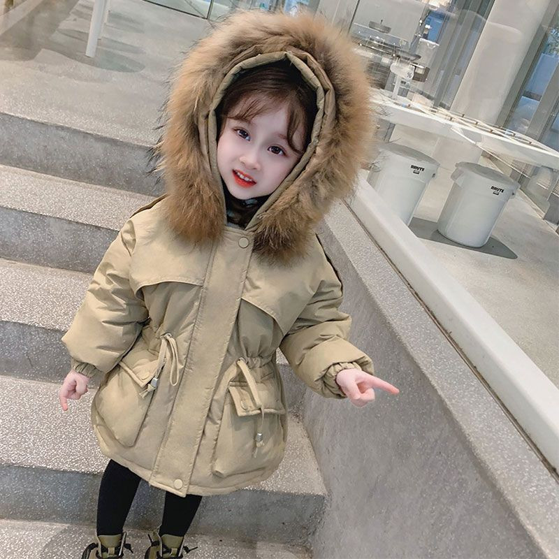 2023 Baby Girls Quited kapuutsiga jakk Talvine soe pluss puuvillased mantlid Moodsad laste pikad mantlid Sweet Kids Tüdrukute ülerõivad 2–8 a.