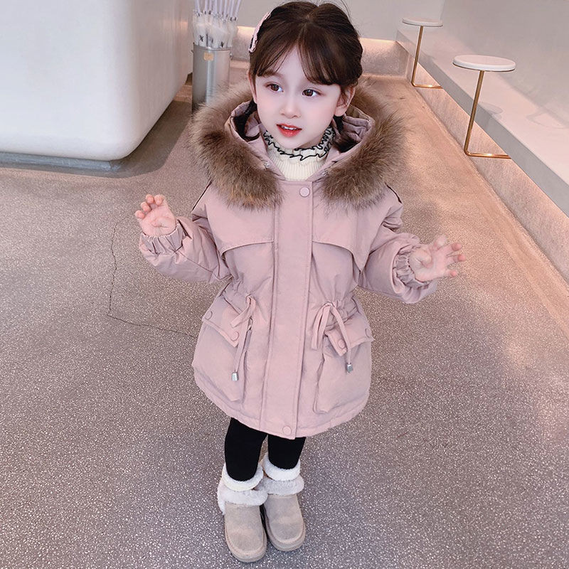 2023 Baby Girls Quited kapuutsiga jakk Talvine soe pluss puuvillased mantlid Moodsad laste pikad mantlid Sweet Kids Tüdrukute ülerõivad 2–8 a.
