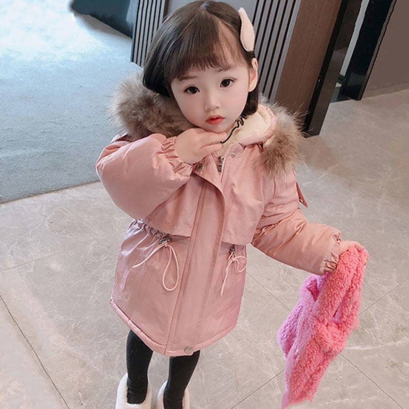 2023 Baby Girls Quited kapuutsiga jakk Talvine soe pluss puuvillased mantlid Moodsad laste pikad mantlid Sweet Kids Tüdrukute ülerõivad 2–8 a.
