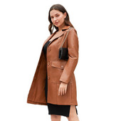 Jachetă lungă de piele de primăvară toamnă Jachetă de vânt din piele cu mâneci lungi în stil britanic Îmbrăcăminte de motocicletă pentru femei