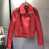 2021 m. pavasario Moteriškos dirbtinės minkštos odos striukė Trumpas paltas Pu Motociklo Užtrauktukas Punk odinė striukė Juoda Balta Žalia Viršutiniai drabužiai