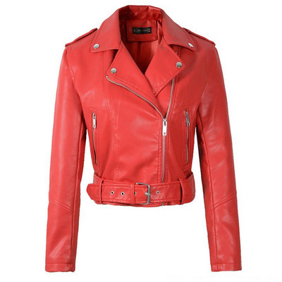 2021 m. pavasario Moteriškos dirbtinės minkštos odos striukė Trumpas paltas Pu Motociklo Užtrauktukas Punk odinė striukė Juoda Balta Žalia Viršutiniai drabužiai