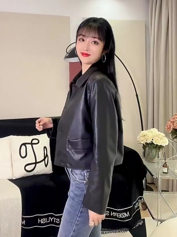Domaća nova jesen 2023. Ženska kožna jakna, crna kratka opuštena revija, uski kaput od pu kože, korejske demi-sezonske jakne za žene