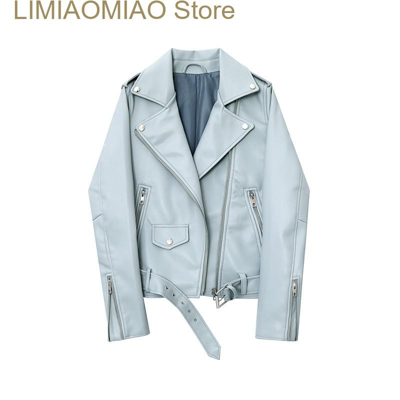 Jauna pavasara rudens sieviešu zila mākslīgās ādas jaka, masīva sieviešu jaka ar rāvējslēdzēju, sieviešu mētelis, ikdienas apģērbs