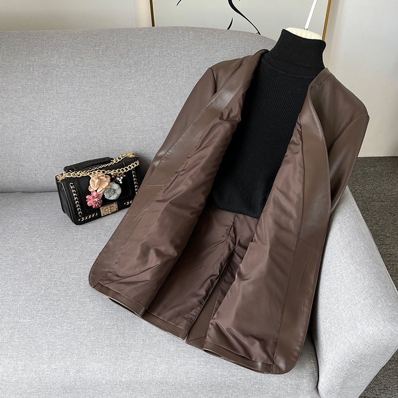 Svečana odjeća Proljeće Jesen Nova kožna odjeća Ženska ovčja koža srednje dužine V-izrez Uska jakna na vezanje Ženski kaput