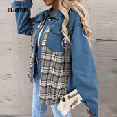 Ženske modne karirane traper jakne s šavovima Jesen Zima Gumbi Dugi rukavi Elegantni kardigani sa otvorenim ovratnikom Kaputi