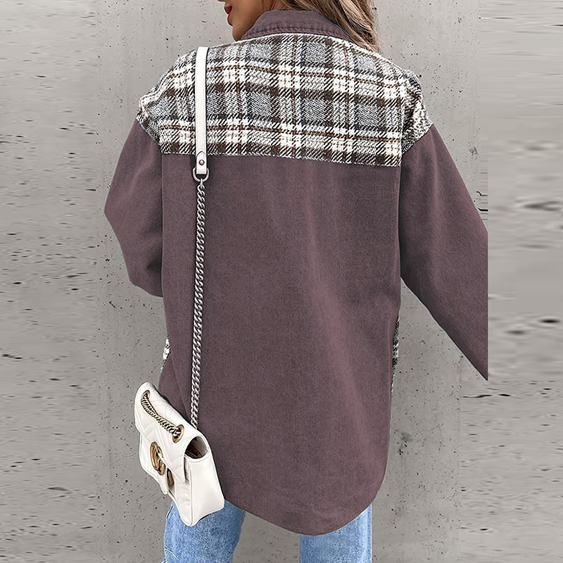 Ženske modne karirane traper jakne s šavovima Jesen Zima Gumbi Dugi rukavi Elegantni kardigani sa otvorenim ovratnikom Kaputi