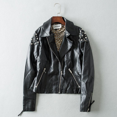 2023. gada pavasaris Jauns modes zīmols Taizemes stila kniedes pērlītes Leoparda raksta odere lokomotīve Pu ādas īsa jaka wq1198