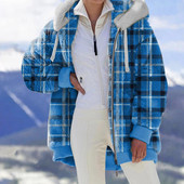 Téli kabát vastag színátmenetes kapucnis kalap húzózsinór nagyon meleg kardigán rugalmas mandzsetta plüss női kabát síeléshez