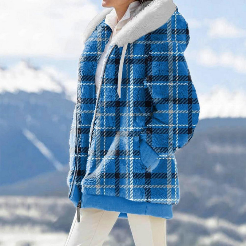 Téli kabát vastag színátmenetes kapucnis kalap húzózsinór nagyon meleg kardigán rugalmas mandzsetta plüss női kabát síeléshez