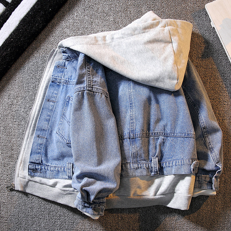 Jesenski dječji traper kaput za velike dječake, korejske jednobojne jeans jakne s kapuljačom, proljetna tinejdžerska lažna dvodijelna odjeća od 8 do 12 godina