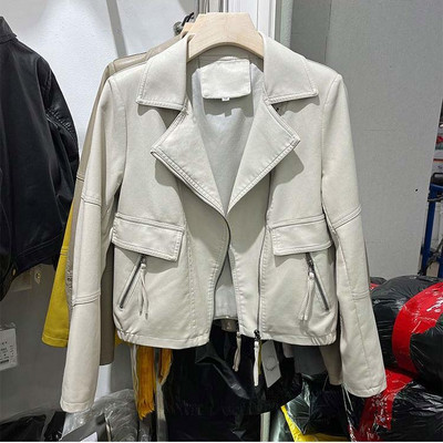 Jakna Kožna Ženska Nova kožna jakna Odjeća Proljeće i jesen Nova Kožna jakna Locomotive Uska odjeća Ovratnik na okret