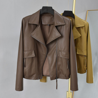 Jakna Kožna Ženska Nova kožna jakna Odjeća Proljeće i jesen Nova Kožna jakna Locomotive Uska odjeća Ovratnik na okret