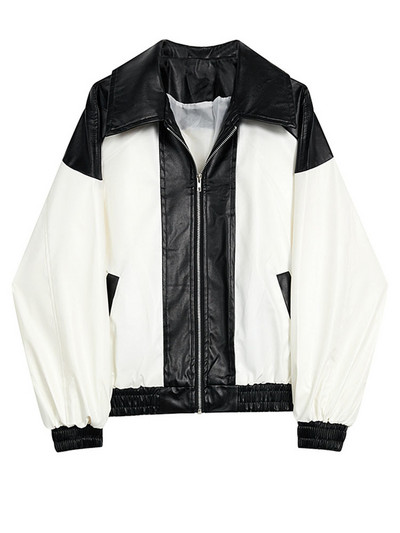 [EAM] Opuštena bijela velika PU kožna jakna Novi ženski kaput s dugim rukavima na rever Fashion Tide proljeće jesen 2023. 1DH1967