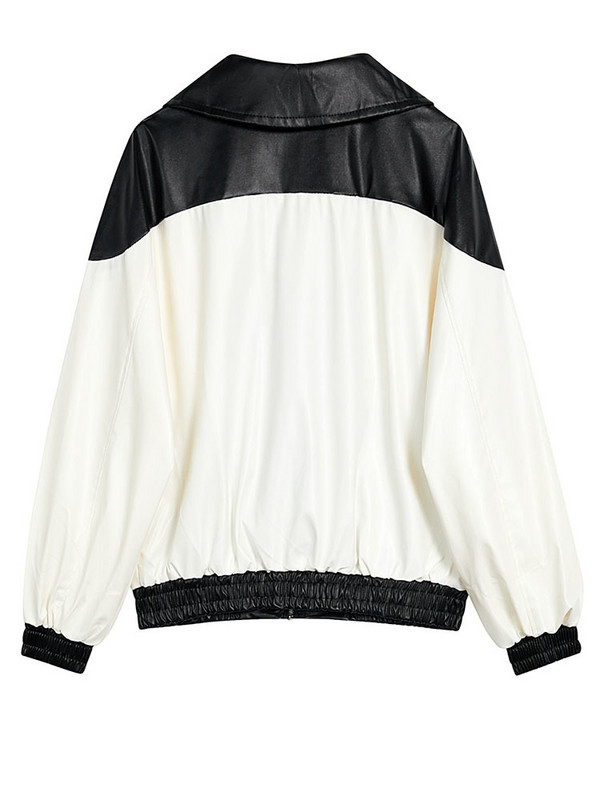 [EAM] Opuštena bijela velika PU kožna jakna Novi ženski kaput s dugim rukavima na rever Fashion Tide proljeće jesen 2023. 1DH1967