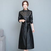 Jachetă de piele X-lung pentru femei 2021, toamnă iarnă, trenci din piele cu curea, modă pentru femei, paltoane lungi din piele neagră