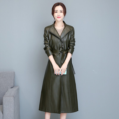 Jachetă de piele X-lung pentru femei 2021, toamnă iarnă, trenci din piele cu curea, modă pentru femei, paltoane lungi din piele neagră