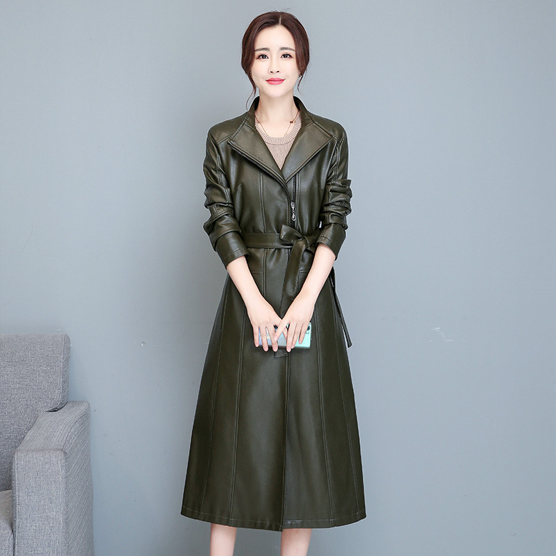 Jachetă de piele X-lung pentru femei 2021, toamnă iarnă, trenci din piele cu curea, modă pentru femei, paltoane lungi din piele neagră