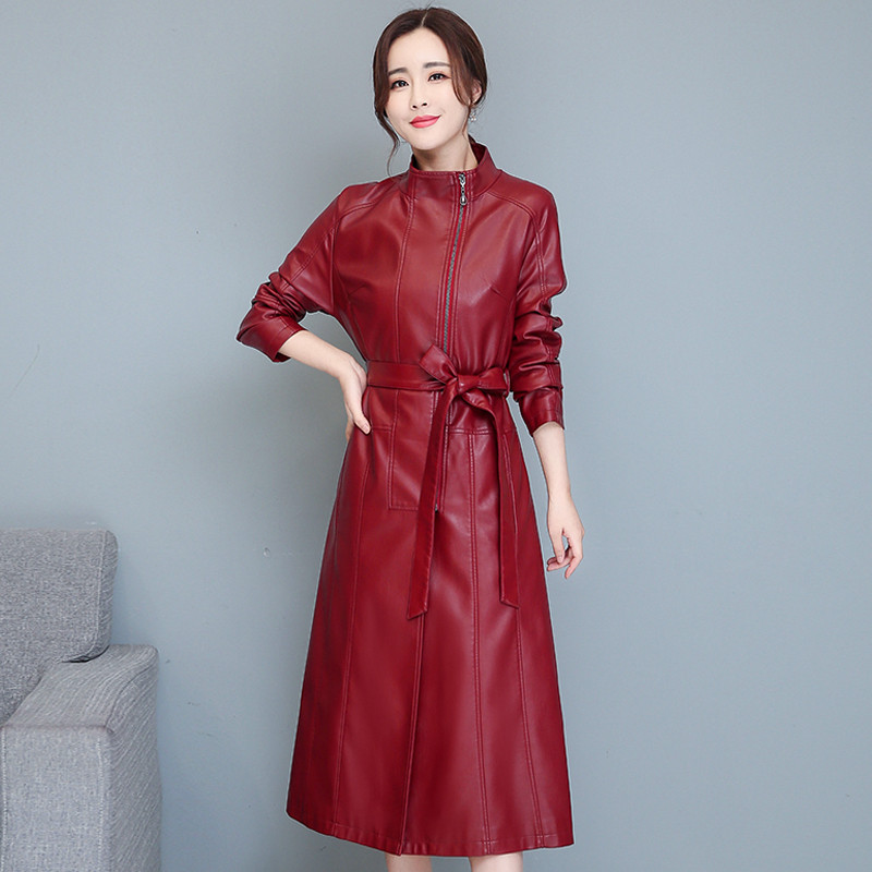 Jachetă de piele X-lung pentru femei 2021, toamnă iarnă, trenci din piele cu curea, modă pentru femei, paltoane lungi din piele neagră