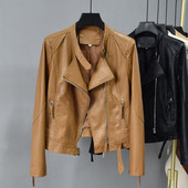 Jachetă moto neagră din piele femeie toamnă primăvară haină nouă, scurtă, subțire, din piele, ocazional, cu guler în picioare Top din piele intoarsa YTNMYOP