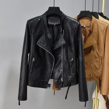 Μαύρο Moto Jacket Δερμάτινο Γυναικείο Φθινοπωρινό Άνοιξη Νέο παλτό Κοντό λεπτό δερμάτινα ρούχα Casual Stand Up γιακά Suede Top YTNMYOP