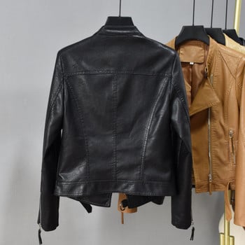 Μαύρο Moto Jacket Δερμάτινο Γυναικείο Φθινοπωρινό Άνοιξη Νέο παλτό Κοντό λεπτό δερμάτινα ρούχα Casual Stand Up γιακά Suede Top YTNMYOP