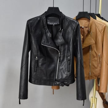 Μαύρο Moto Jacket Δερμάτινο Γυναικείο Φθινοπωρινό Άνοιξη Νέο παλτό Κοντό λεπτό δερμάτινα ρούχα Casual Stand Up γιακά Suede Top YTNMYOP