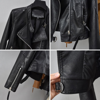 Μαύρο Moto Jacket Δερμάτινο Γυναικείο Φθινοπωρινό Άνοιξη Νέο παλτό Κοντό λεπτό δερμάτινα ρούχα Casual Stand Up γιακά Suede Top YTNMYOP