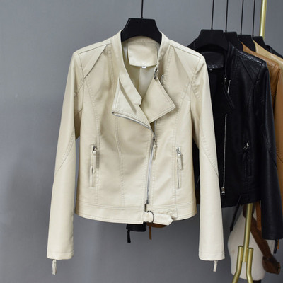 Jachetă moto neagră din piele femeie toamnă primăvară haină nouă, scurtă, subțire, din piele, ocazional, cu guler în picioare Top din piele intoarsa YTNMYOP